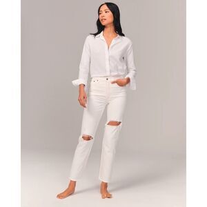 Abercrombie High Rise Mom Jean White Destroyed